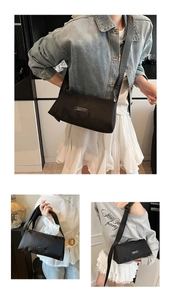 Détails du sac oreiller en nylon noir avec une large bandoulière à logo pour le loisir