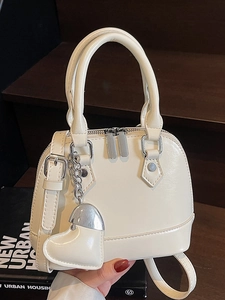 Women Urban Minimalist PU Leather Shell Shape Crossbody Bag Korean Sweet Handbag With Heart Charm Daily Casual Commute Bag