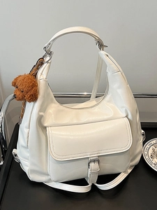 Women Korean Style Large Capacity PU Leather Tote Bag High End Hobo Shoulder Bag With Cute Plush Pendant Fashion Daily Bag