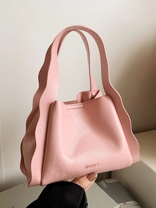 Minimalist PU Leather Bucket Crossbody Bag For Women Wavy Edge Design Litchi Texture Handbag Urban Versatile Shoulder Bag