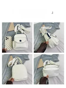 Détails du petit sac bandoulière en cuir PU blanc avec fermeture éclair bleu marine