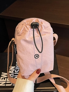 Women Mini Nylon Drawstring Crossbody Bag Lightweight Casual Urban Sporty Shoulder Phone Bag Solid Color Fashion Small Pouch