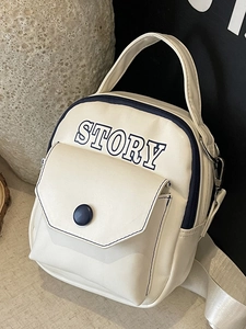 Petit sac à bandoulière sport en cuir PU blanc avec motif STORY bleu pour femme