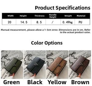 Detailed size specifications and four-color comparison of the H-buckle crossbody square bag