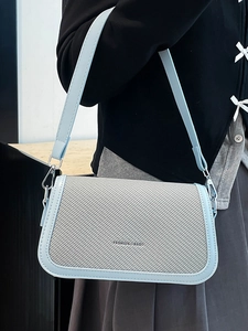 Minimalist light blue woven crossbody square bag with Fashion Bag lettering for women