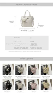 Detail view of the elegant water bucket bag showing dimensions 22x19x11cm and PU leather texture