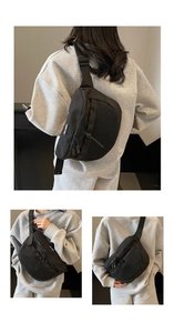 Détails du sac de poitrine de sport en nylon noir avec sangle réglable et logo YOU JI BEAR