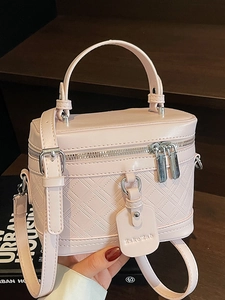 Fashion Quilted Rhombus Box Bag For Women Stylish PU Leather Handbag With Silver Double Zipper Casual Crossbody Shoulder Bag