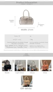 Detailed size specifications for women shell bag showing dimensions and PU material info