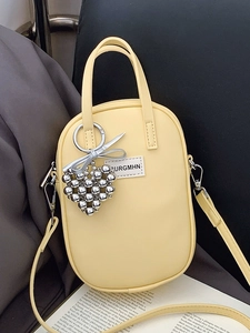 Women Minimalist PU Leather Crossbody Phone Bag Ins Style Heart Beaded Charm Small Shoulder Purse Daily Fashion Bag