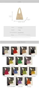 Spécifications de taille et options de couleurs pour le sac à main tricoté à la main