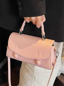 Borsa a mano quadrata rosa chic con grana litchi e tracolla rimovibile per donna