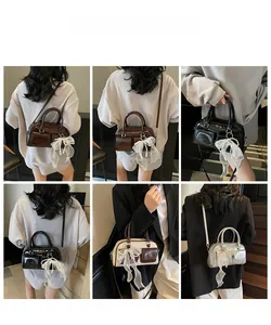 Collage of fashion Boston bag showing various ways to wear as handbag or crossbody
