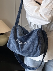 Borsa tote in denim blu minimalista con stampa BOLJON e ampia capacità interna