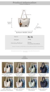 Detailed dimension chart and color guide for a large canvas tote bag with a bear charm