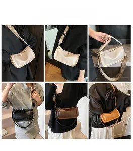 Détails de sacs à bandoulière en cuir minimalistes avec sangle tissée jacquard en 4 couleurs