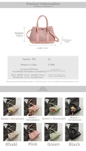 Detailed dimension guide and color selection for woven texture PU leather bucket handbag