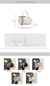 Detailed dimension chart for a stylish Boston handbag with lace bow decoration
