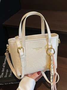 Women Fashion PU Leather Bucket Bag Urban Minimalist Solid Color Stitching Handbag Versatile Shoulder Crossbody Bag