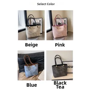 Collage of minimalist tote bags in beige pink blue and black colors for daily commuting