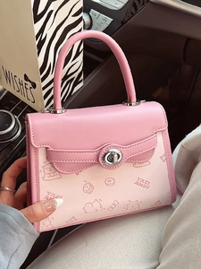 Borsa a Tracolla in Pelle PU con Stampa Orso Cartone Animato Donna Piccola Borsa Quadrata con Serratura in Metallo Moda Spalla