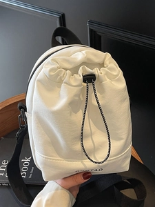 Japanese Style Drawstring Crossbody Bag Lightweight Canvas Mini Backpack Urban Minimalist Solid Color Small Shoulder Bag