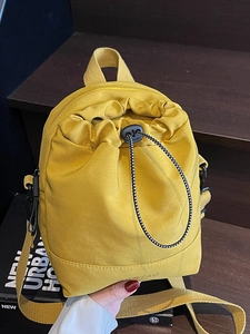 Japanese style trendy bright yellow canvas drawstring crossbody phone bag with strap