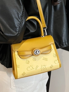 Borsa a tracolla quadrata gialla stampata alla moda per donna con motivi a cartoni animati