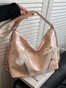 Korean Ballet Style Bow Lace Tote Bag PU Leather Artificial Pearl Heart Pendant Multifunctional Backpack Shoulder Bag For Women Fashion