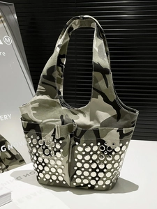 Women Punk Rock Rivet Shoulder Bag Fashion PU Leather Underarm Tote Bag Chic Metallic Studded Y2K Crossbody Handbag