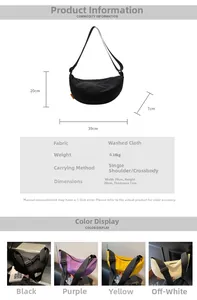 Detailed size chart for the casual nylon crescent crossbody bag with dimensions and weight
