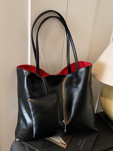 Women Large Capacity PU Leather Tote Bag Wrinkled Metallic Texture Business Shoulder Bag Set With Small Pouch Casual Handbag