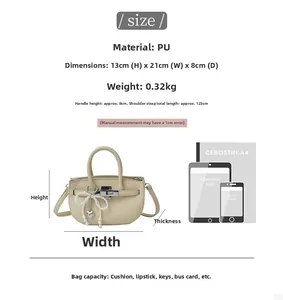 Detailed size chart for lychee texture bucket bag showing dimensions and PU material specs