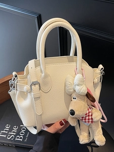 Women Shell Shape Handbag Minimalist Litchi Texture PU Leather Crossbody Bag Korean Style Sweet Commuter Top Handle Shoulder Bag