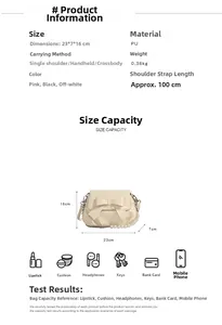 Detailed size specifications for the cream white bow shoulder bag with pearl chain detail