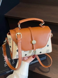 Retro Monogram Bear Print Small Square Bag For Women Luxury PU Leather Top Handle Handbag Adjustable Shoulder Strap Bag