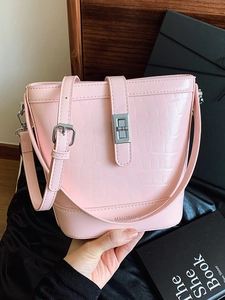 Urban Minimalist Crocodile Pattern PU Leather Bucket Bag For Women With Metal Lock Adjustable Strap Crossbody Shoulder Bag