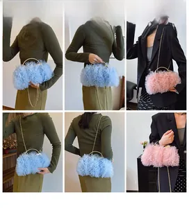 Detailed views of lace tulle crossbody bags in pink and blue with gold metal handles