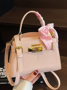 Sac à Main en Cuir PU Motif Crocodile Style Coréen Pour Femme Elégant Sac à Main Style Kelly Avec Décor Foulard