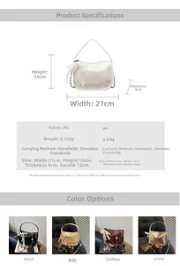 Detailed size specifications for women's soft leather pillow bag with pearl handle chain