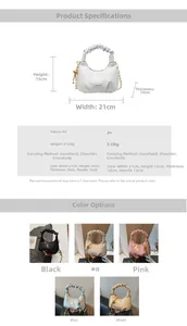 Détails du sac à main plissé blanc avec chaîne dorée et tableau des paramètres