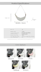 Detailed sizing and color chart for the PU leather half-moon crossbody bag for women