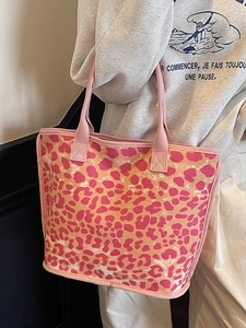 Chic pink and orange leopard print canvas tote bag with thick handles for daily use