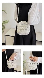 Detailed macro view of the thick hand-woven white cotton rope pattern on this crossbody bag