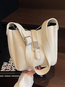 Minimalist Women PU Leather Bucket Bag Set Lychee Pattern Shoulder Crossbody Bag With Small Pouch For Daily Office Work