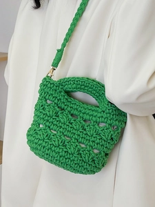 Fashionable grass green woven hollow handbag and crossbody bag with cotton rope texture