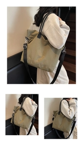 Détail du sac fourre-tout en nylon vert armée avec bandoulière et grande capacité