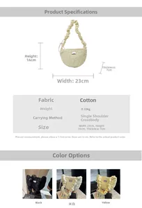 Detailed dimension guide and specifications for the pleated cloud shoulder bag
