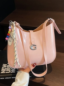 Women Minimalist Patent PU Leather Underarm Bag High End G Buckle Shoulder Crossbody Bag With Beaded Charm For Women Daily Commute