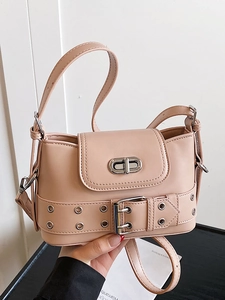 Sac Seau en Cuir PU Style Millénaire Y2K pour Femmes Décoration de Ceinture à Oeillets Punk Sac à Main Mode